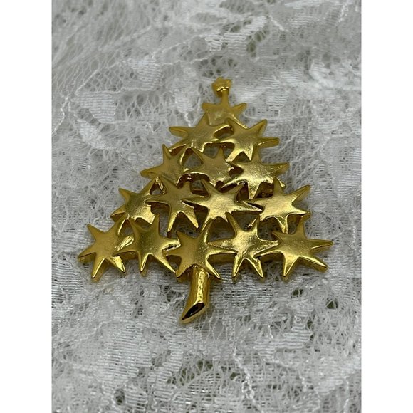Vintage Gold Tone Tree Star Brooch - Picture 8 of 8